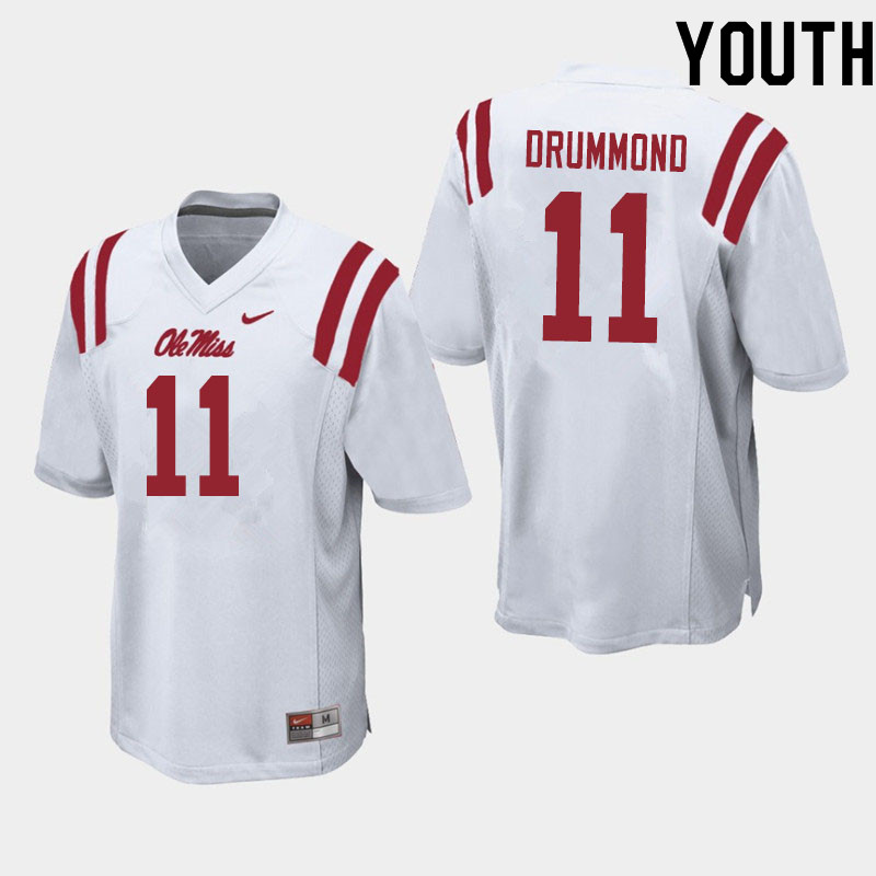 Dontario Drummond Ole Miss Rebels NCAA Youth White #11 Stitched Limited College Football Jersey JXK0258AS